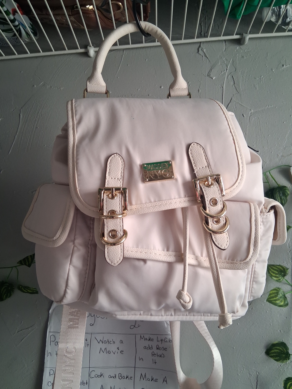 Women’s Cream Nylon Backpack Handbag with Gold Hardware - Picture 1 of 2